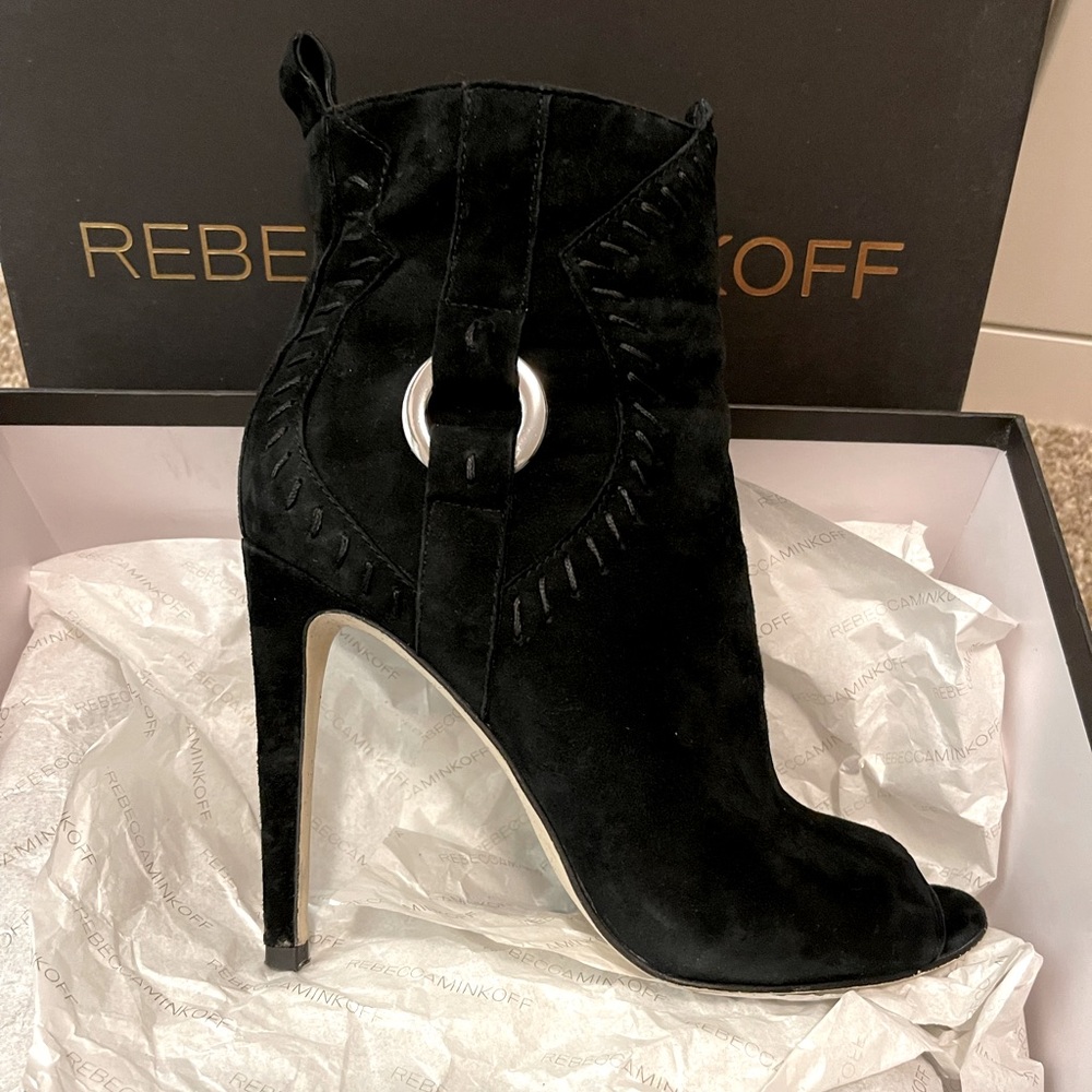 Rebecca Minkoff - Open toe ankle boots in suede!
